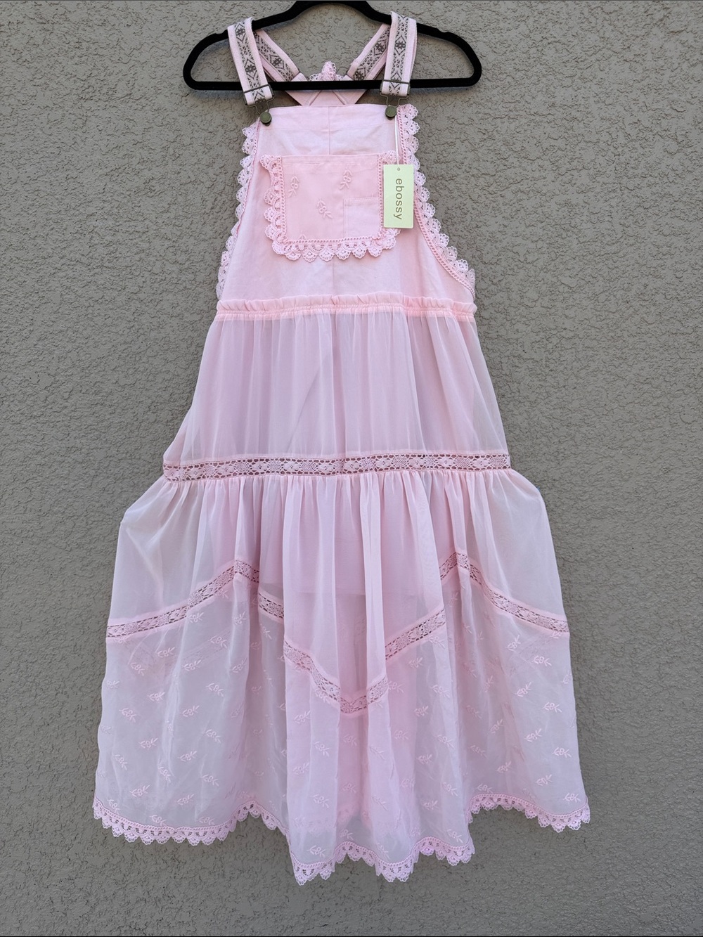 ebossy Pink Lace-Trim Maxi Dress